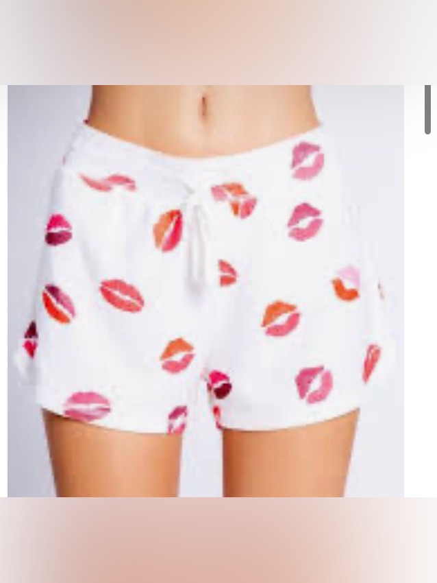 Nwt Minnie Rose Kisses Knit Shorts Drawstring Cream W/ Red Kisses